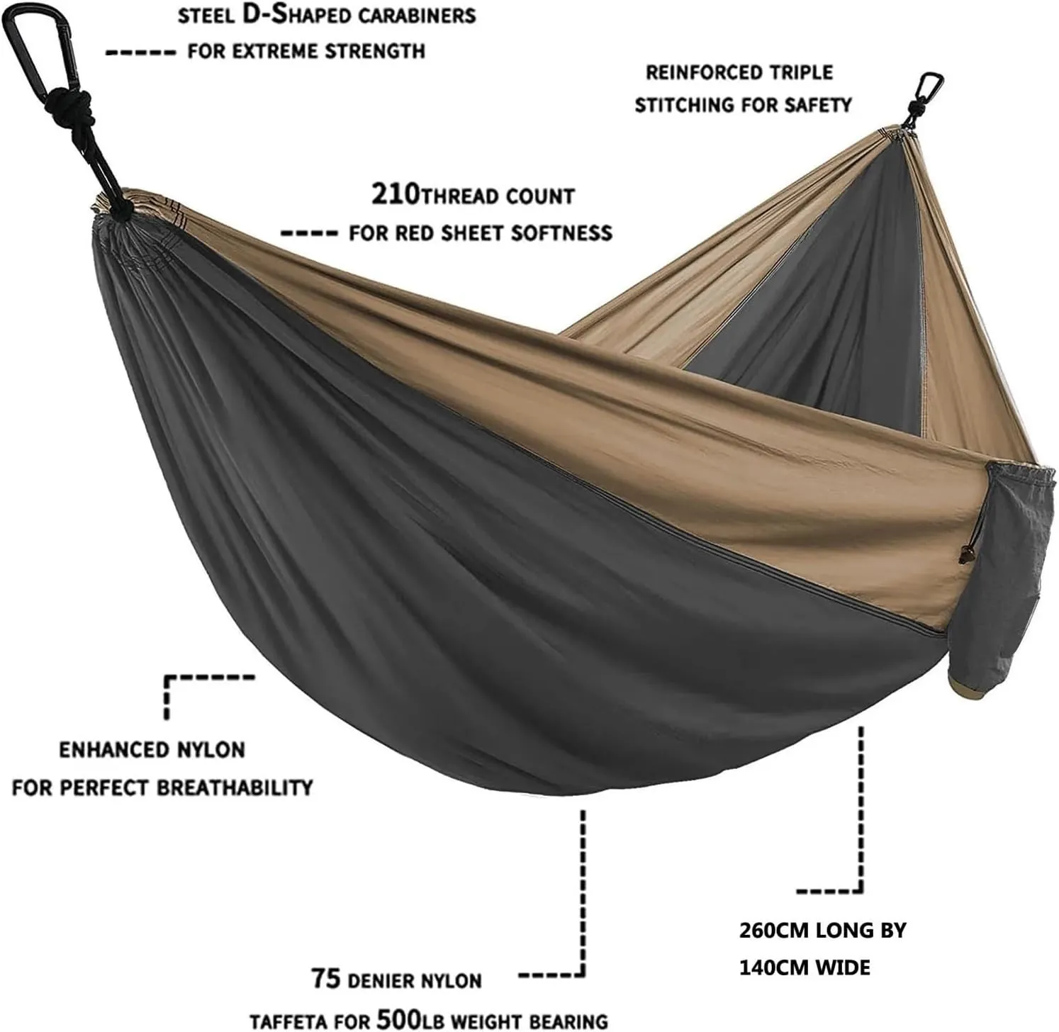 Nylon Parachute Hammock Net Solid Color Parachute Hammock with Hammock Straps and Black Carabiner Camping Survival Travel Double Person Outdoor Furniture Terrace Hammock(Model 2)