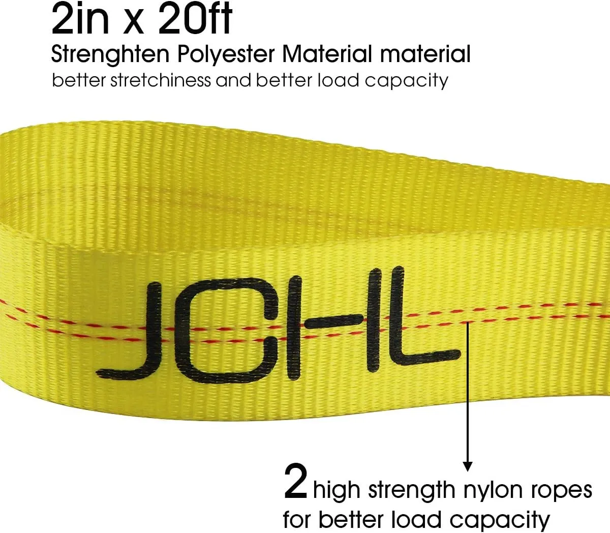 Nylon Tow Strap with Hooks 2”x20’ Car Vehicle Heavy Duty Recovery Rope 20,000 lbs Capacity Tow Rope for Car Truck Jeep ATV SUV