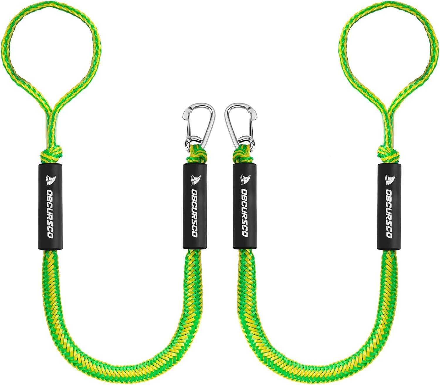 Obcursco 3FT Bungee Dock Lines,Boat Dock Rope,Jet Ski Accessories with 316 Stainless Steel Clip for Kayak,Seadoo,Pontoon,Yamaha WaveRunner,Canoe (2 Pack, Yellow/Green)