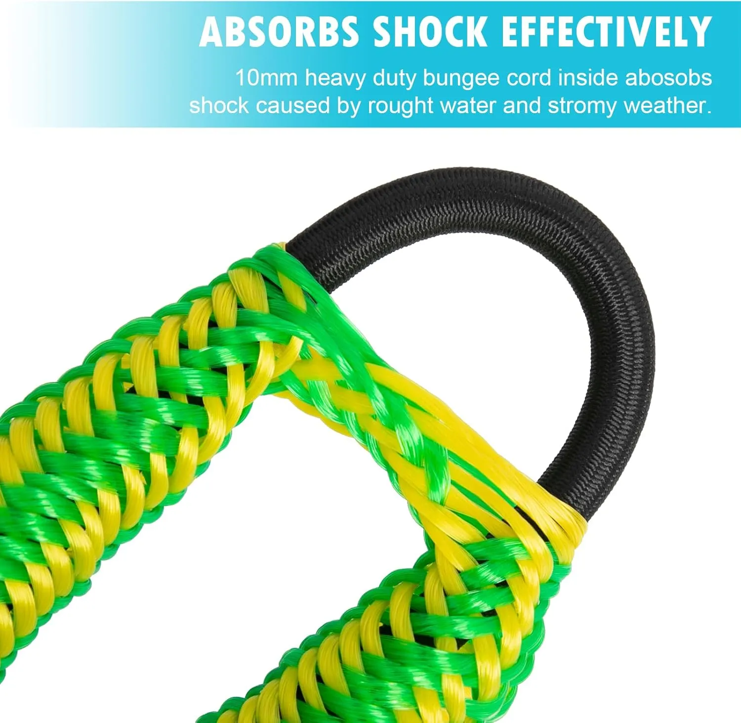 Obcursco 3FT Bungee Dock Lines,Boat Dock Rope,Jet Ski Accessories with 316 Stainless Steel Clip for Kayak,Seadoo,Pontoon,Yamaha WaveRunner,Canoe (2 Pack, Yellow/Green)