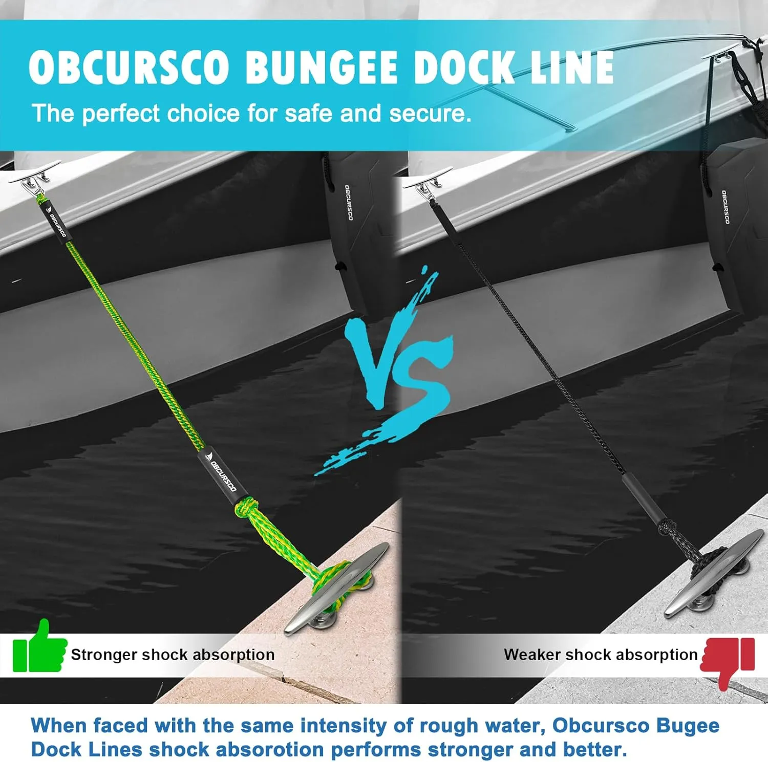 Obcursco 3FT Bungee Dock Lines,Boat Dock Rope,Jet Ski Accessories with 316 Stainless Steel Clip for Kayak,Seadoo,Pontoon,Yamaha WaveRunner,Canoe (2 Pack, Yellow/Green)