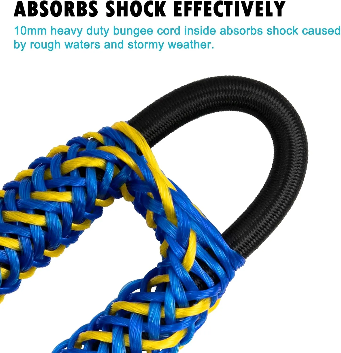 Obcursco Bungee Dock Line, Jet Ski Dock Line with Double 316 Stainless Steel Clips, Boat Snubber Docking Rope for PWC, Boat Accessories for Waverunner, Seadoo, Kayak, 2 Pack 5-7ft Yellow & Blue