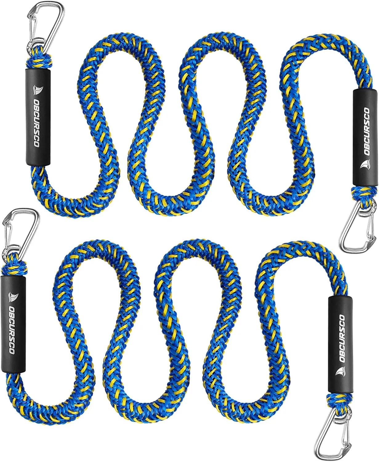 Obcursco Bungee Dock Line, Jet Ski Dock Line with Double 316 Stainless Steel Clips, Boat Snubber Docking Rope for PWC, Boat Accessories for Waverunner, Seadoo, Kayak, 2 Pack 5-7ft Yellow & Blue