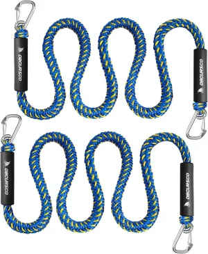 Obcursco Bungee Dock Line, Jet Ski Dock Line with Double 316 Stainless Steel Clips, Boat Snubber Docking Rope for PWC, Boat Accessories for Waverunner, Seadoo, Kayak, 2 Pack 5-7ft Yellow & Blue