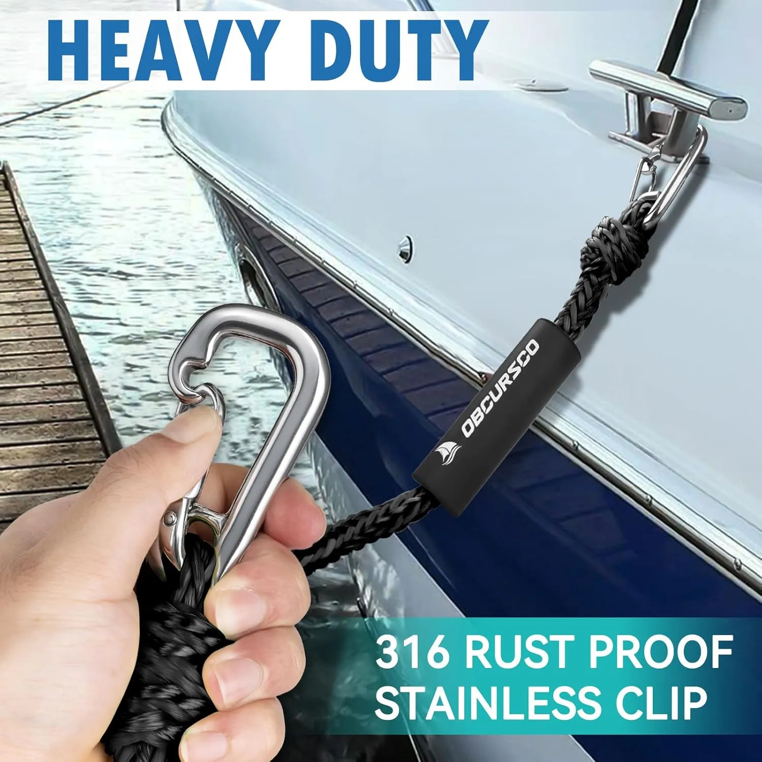 Obcursco Bungee Dock Line, Jet Ski Dock Line with Double 316 Stainless Steel Clips, Boat Snubber Docking Rope for PWC, Boat Accessories for Yamaha Waverunner, Seadoo, Kayak, 2 Pack 4-5.5ft Black