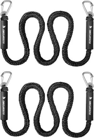 Obcursco Bungee Dock Line, Jet Ski Dock Line with Double 316 Stainless Steel Clips, Boat Snubber Docking Rope for PWC, Boat Accessories for Yamaha Waverunner, Seadoo, Kayak, 2 Pack 4-5.5ft Black