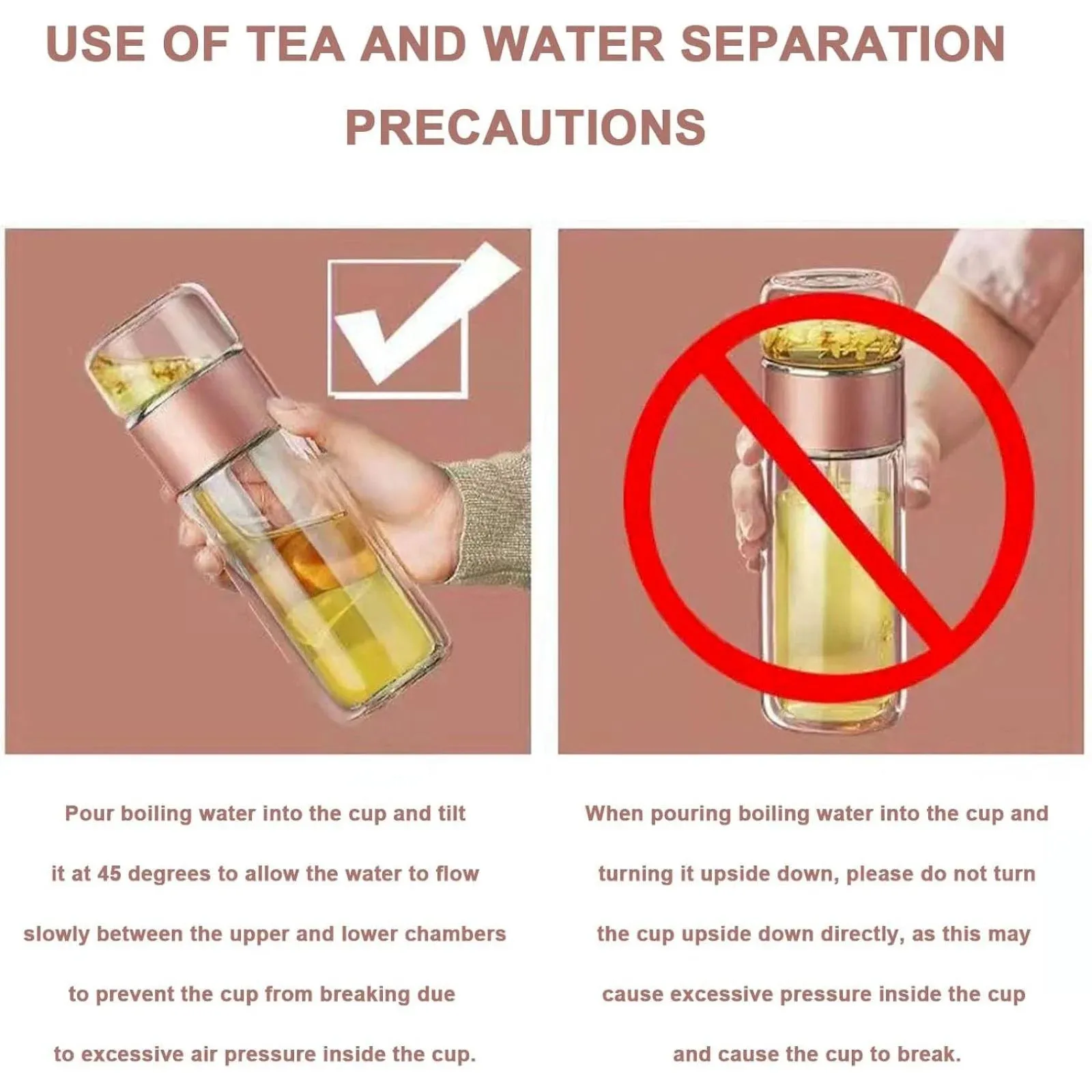 Off Promotions! Tea Infuser Bottle Double-Layer Glass Tea Bottle (Female Gold, 280Ml) Tea Infuser Clearance