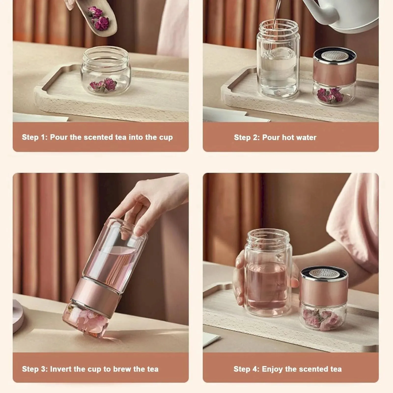Off Promotions! Tea Infuser Bottle Double-Layer Glass Tea Bottle (Female Gold, 280Ml) Tea Infuser Clearance
