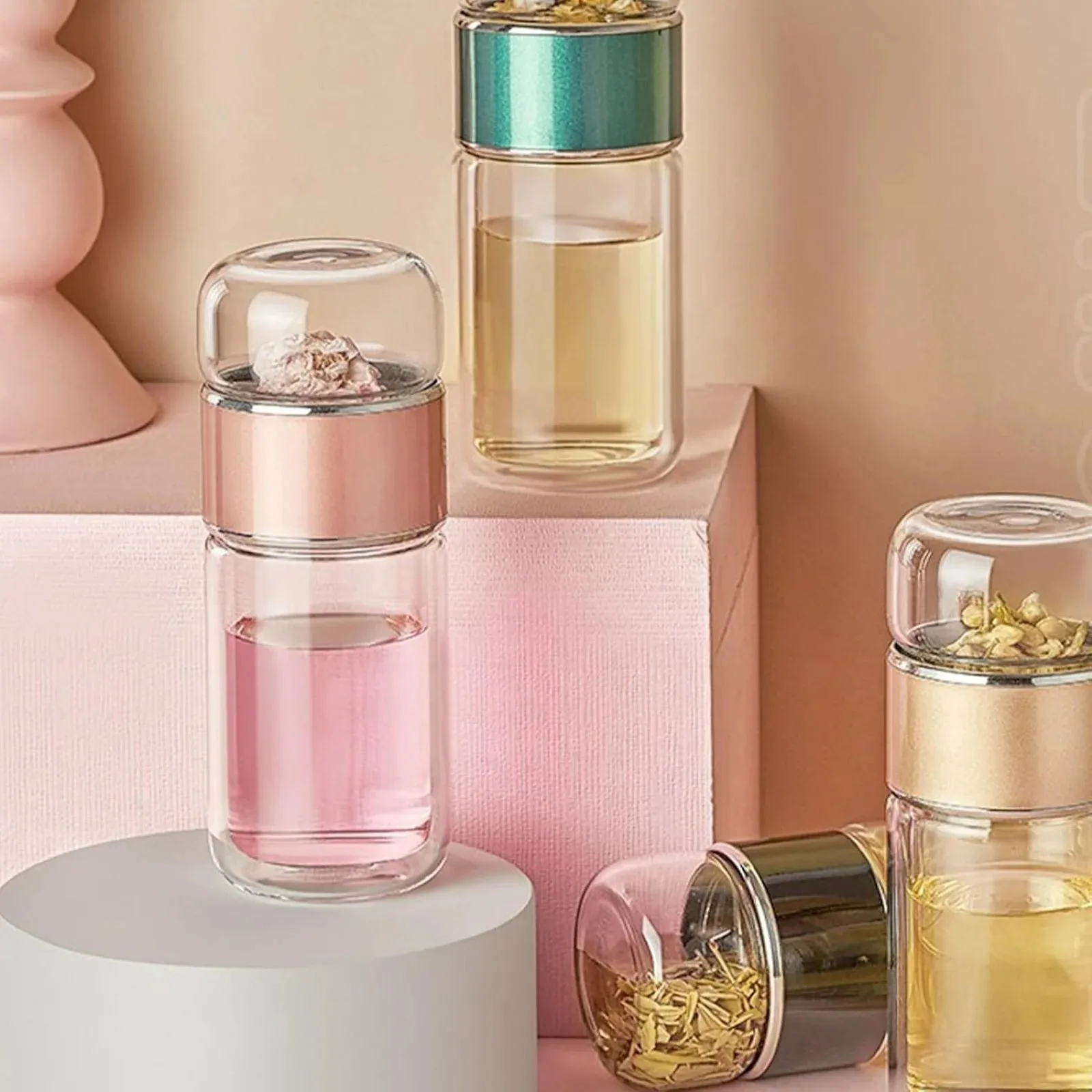 Off Promotions! Tea Infuser Bottle Double-Layer Glass Tea Bottle (Female Gold, 280Ml) Tea Infuser Clearance
