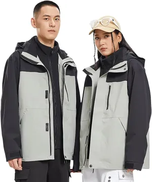 OHRAIN Women's Windproof and Waterproof Jacket 3-in-1 Insulated Shells Raincoat Interchange Jacket with Hood Outdoor Hiking