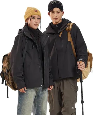 OHRAIN Women's Windproof and Waterproof Jacket 3-in-1 Insulated Shells Raincoat Interchange Jacket with Hood Outdoor Hiking