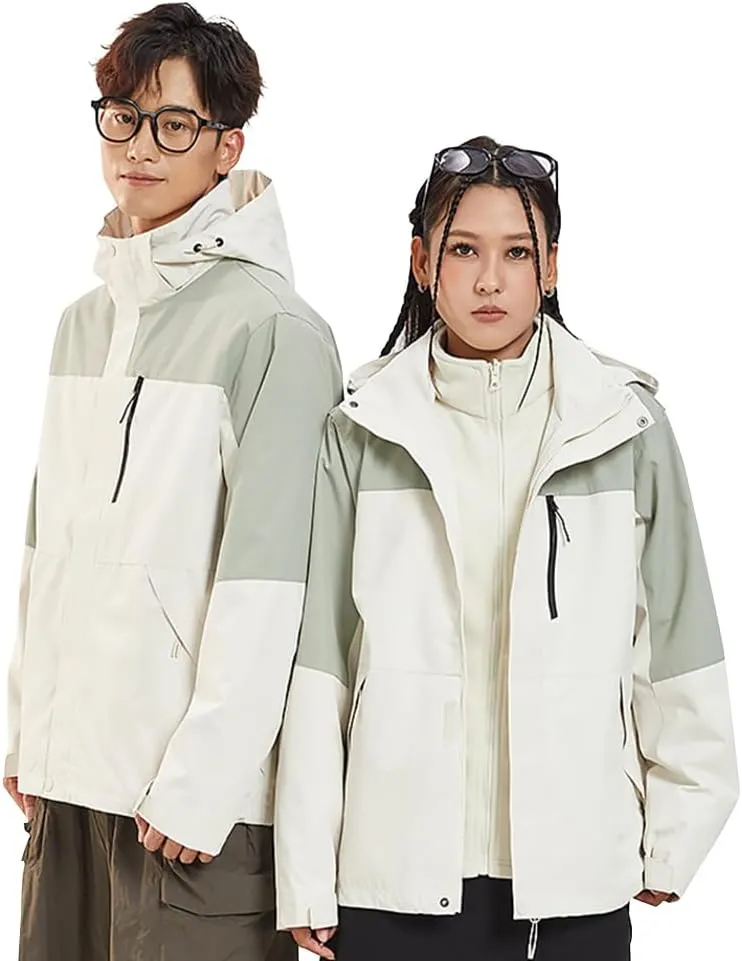 OHRAIN Women's Windproof and Waterproof Jacket 3-in-1 Insulated Shells Raincoat Interchange Jacket with Hood Outdoor Hiking