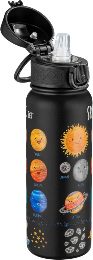 OLDLEY 20 Oz Insulated Stainless Steel Water Bottle For Kids, With Straws Leak-proof, Kids Water Bottles For School Boys Girls,Space Planet