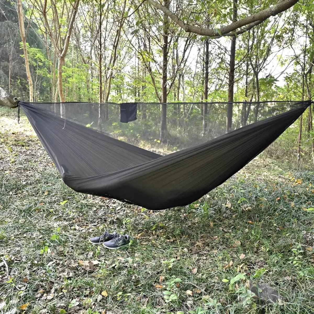 onewind 11ft Camping Hammock with Bugnet, Portable Double Hammock with Mosquito Net, Backpacking Hammock with Net Adjustable Ridgeline Tree Straps for Outdoor Hiking Backpacking, OD Green