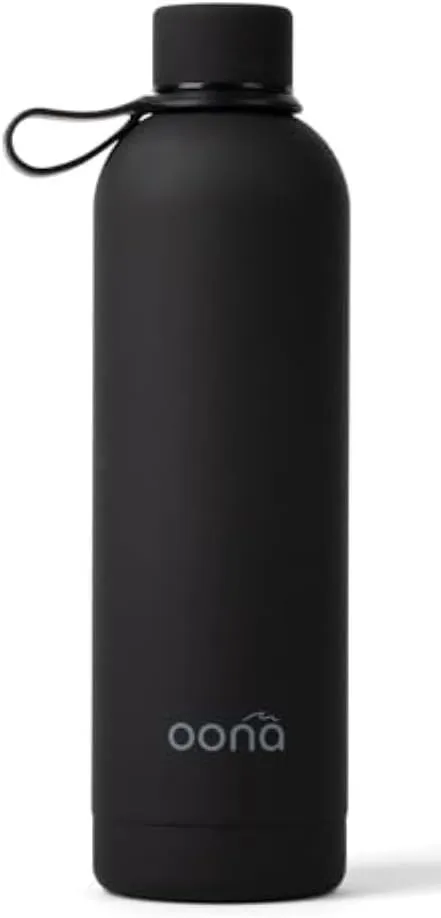 OONA Stainless Steel Water Bottle 25 oz, BPA-Free, Leak-Proof Insulated Water Bottle, Carrying Loop, Double Wall Vacuum Insulation, Keeps Drinks Hot or Cold for 12 Hours, Travel Friendly (Black)
