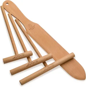 ORIGINAL Crepe Spreader and Spatula Kit - 4 Pcs (7", 5", 3.5" Crepe Tools Set & 14" Crepe Spatula) Crepe Maker, Crepe Spreader Tool, Batter Spreader Crepes, Crepe Wooden Spatula, Crepe Mix, Crepe Pan