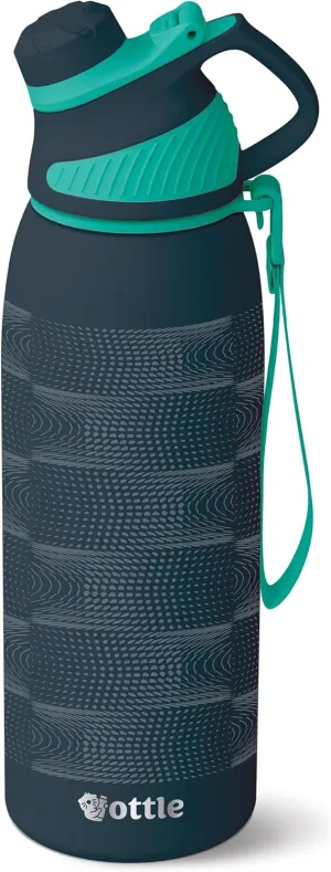 Ottle Reef Roamer Stainless Steel Water Bottle - 34 oz Insulated Flask with Leak Proof Lid, BPA free & Carry Handle - Hot & Cold Gym Water Bottle for Travel, Camping & Sports - Halftone Flow