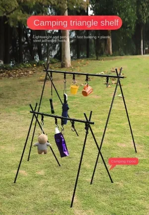 Outdoor Camping Hanging Rack Folding Tripod Foldable with Hook Cookware Pan Pot Lamp Clothes Storage Hang Stand Portable