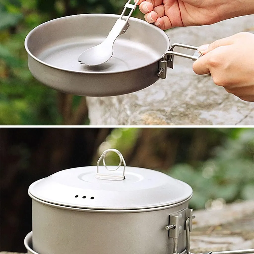 Outdoor Camping Lightweight Camping Cookware Pure Titanium Foldable Handle Soup Pot Lightweight Pot Family Campfire Hiking Camping Cooker Adventures Picnics (2.8l)