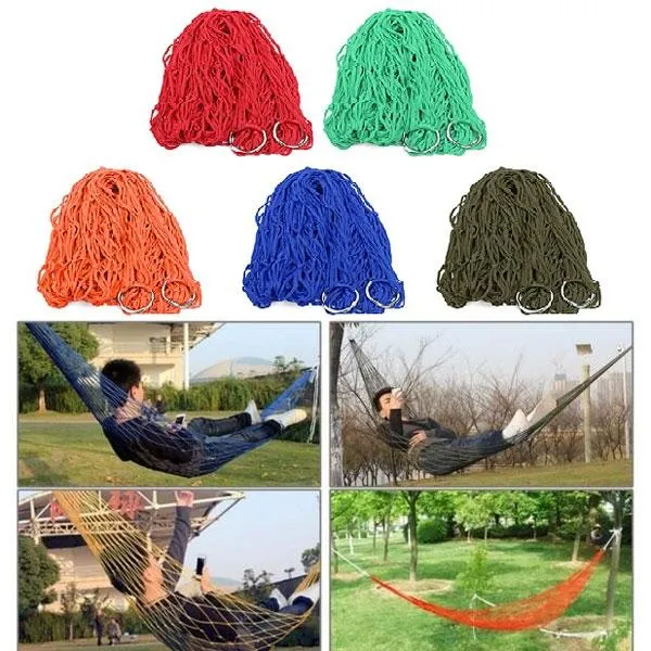 Outdoor Camping Nylon Hammock Hanging Mesh Net Sleeping Bed Red