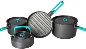 Outdoor Camping Tableware Set Backpacking Picnic 2 Pot 1 Frypan 1 Kettle Alumina Durable Cookware Folding Cooking Set