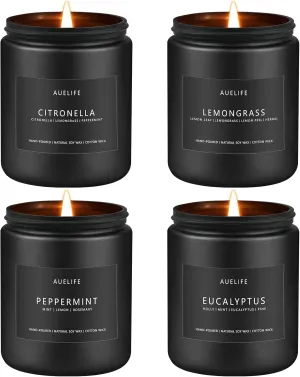 Outdoor Candle Set | Citronella/Mint/Eucalyptus/Lemongrass Summer Scented, Natural Candle Gifts - 4Pack Candles - Citronella Candles for Indoor or Outdoor Use - 28 oz,200 Hours Burn Time
