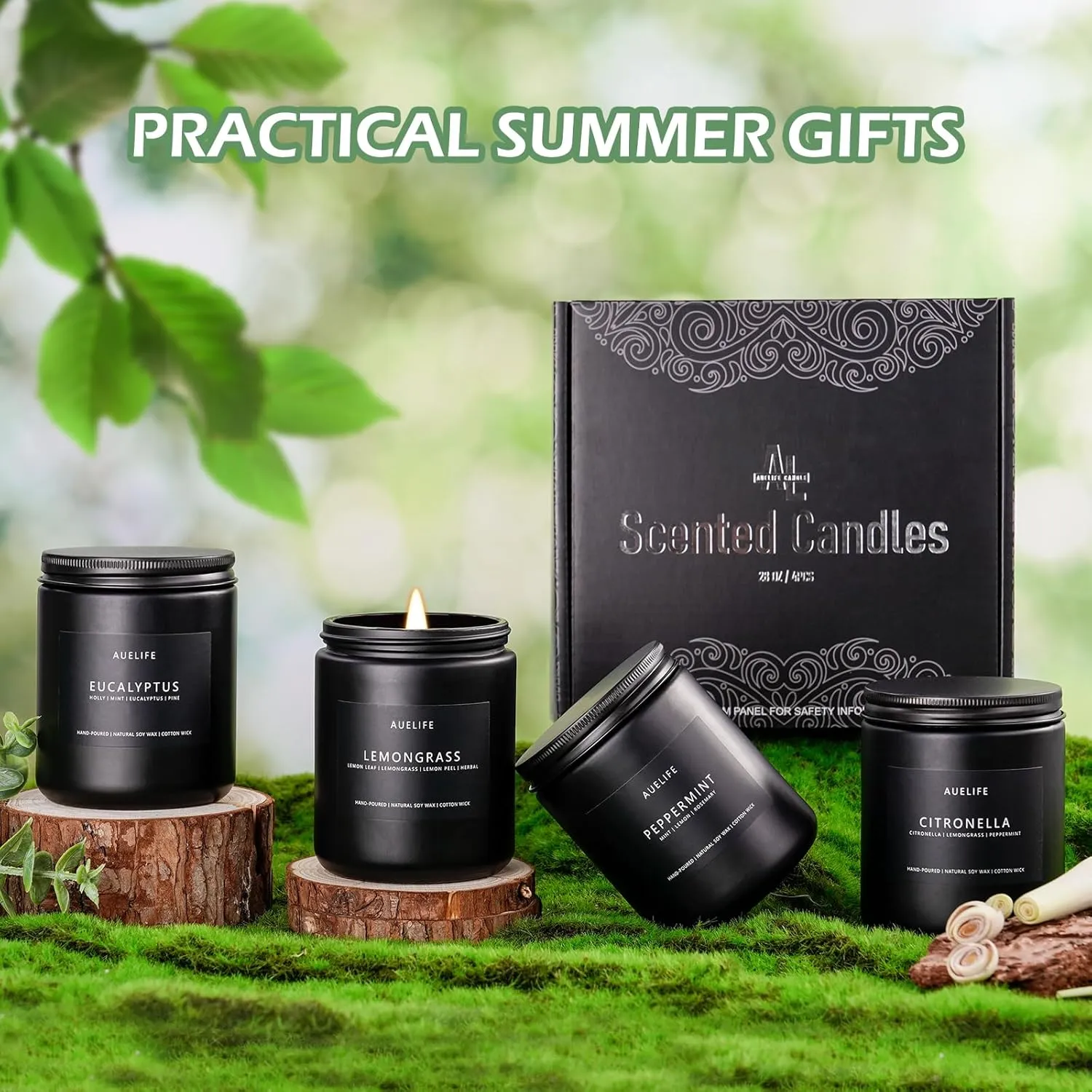Outdoor Candle Set | Citronella/Mint/Eucalyptus/Lemongrass Summer Scented, Natural Candle Gifts - 4Pack Candles - Citronella Candles for Indoor or Outdoor Use - 28 oz,200 Hours Burn Time