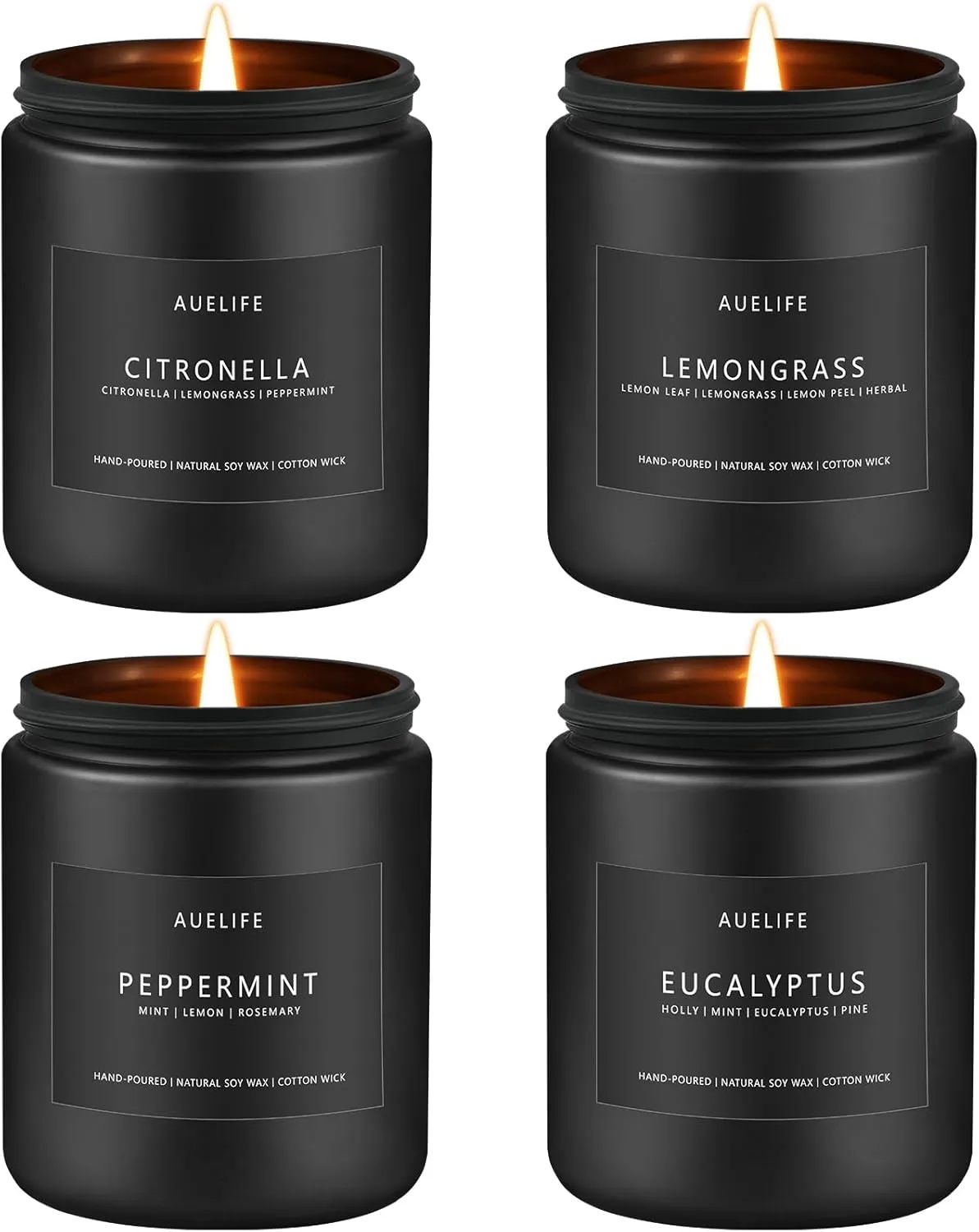 Outdoor Candle Set | Citronella/Mint/Eucalyptus/Lemongrass Summer Scented, Natural Candle Gifts - 4Pack Candles - Citronella Candles for Indoor or Outdoor Use - 28 oz,200 Hours Burn Time