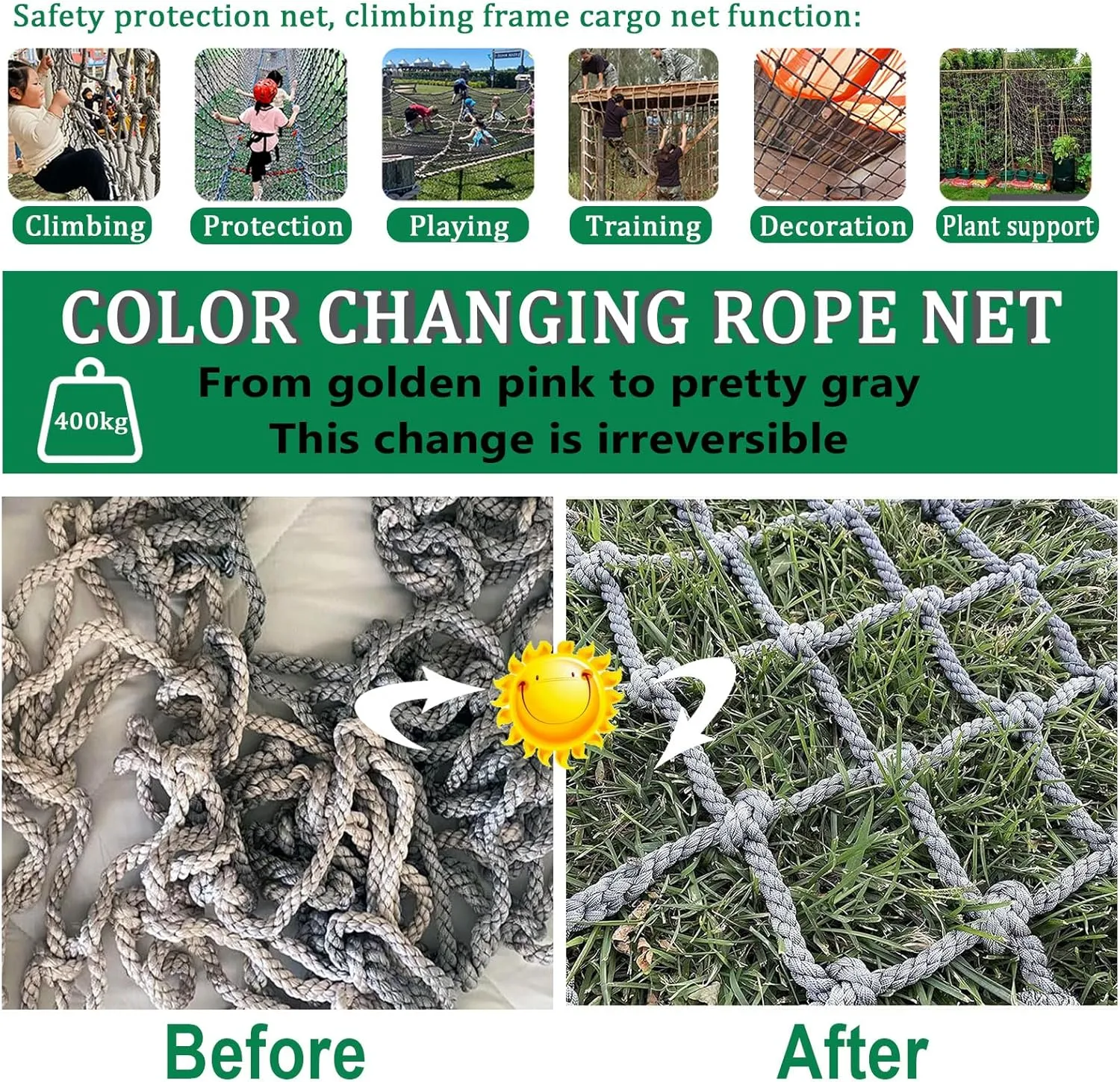Outdoor Cargo Climbing Net Treehouse Playground Heavy Duty Swings Net Safety Climbing Rope Net for Kids Protection Net,275.59 * 393.7 inch