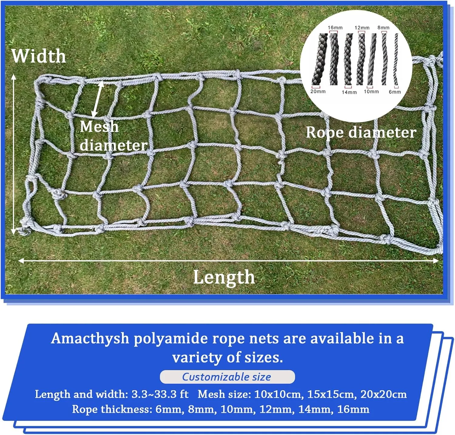 Outdoor Cargo Climbing Net Truck Trailer Nets Backyard Treehouse Netting Heavy Duty Playground Climbing Safety Protection Net for Child,5 * 5m