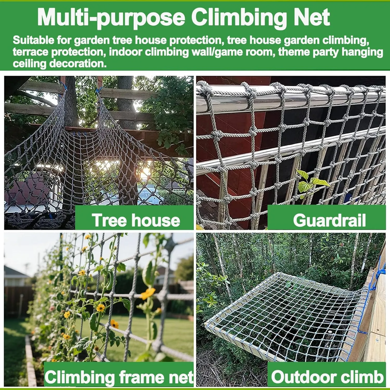 Outdoor Climbing Cargo Rope Ladder Net Playground Safety Net Heavy Duty Climbing Rope Net Anti Fall Protection Netting for Stair Balcony Railing,6.6x19.7ft