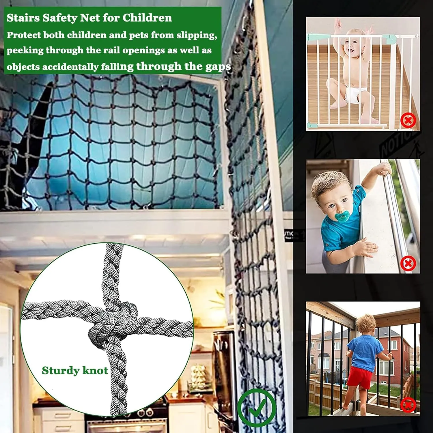 Outdoor Climbing Cargo Rope Ladder Net Playground Safety Net Heavy Duty Climbing Rope Net Anti Fall Protection Netting for Stair Balcony Railing,6.6x19.7ft