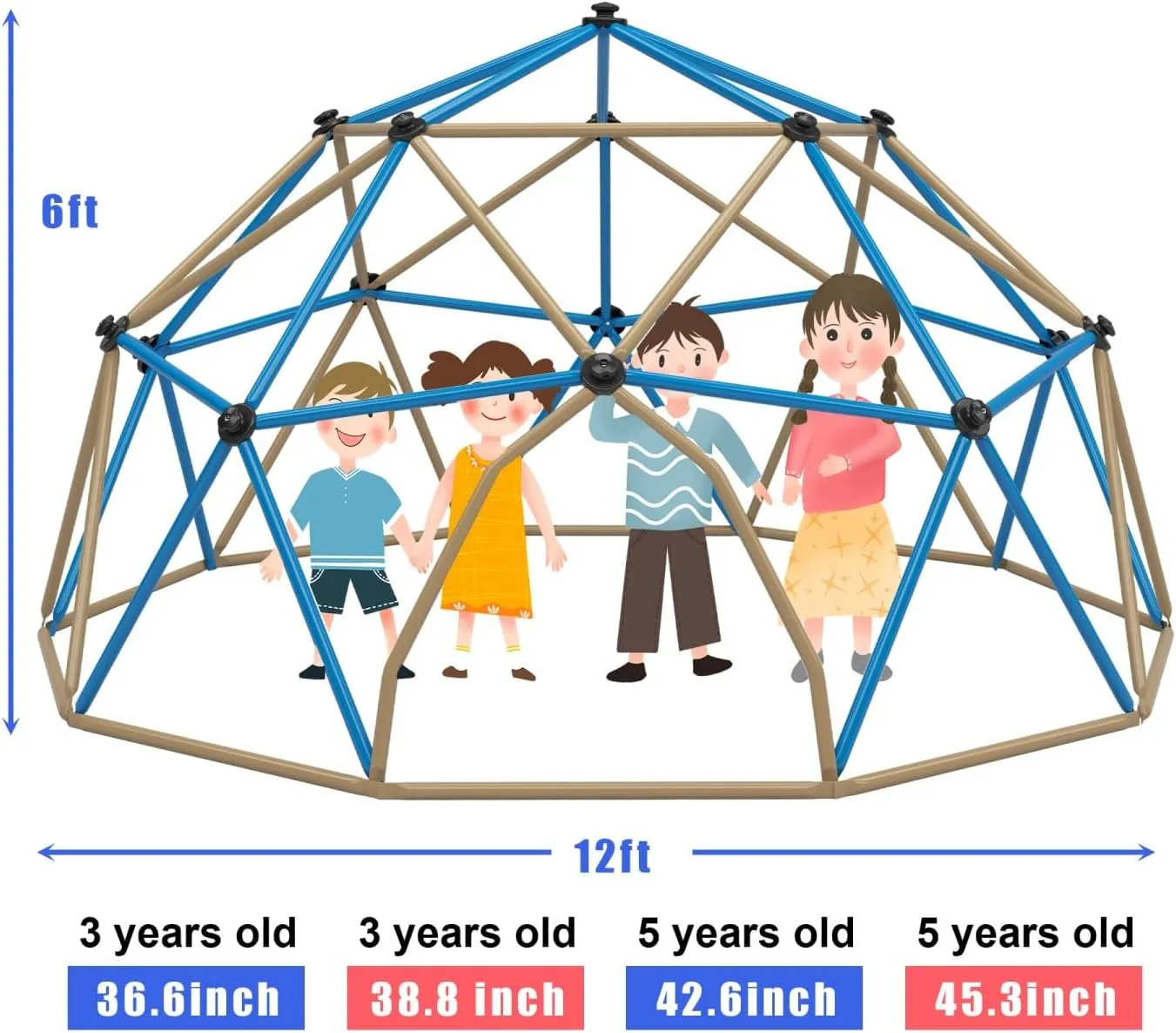 Outdoor Climbing Dome 12FT, Geometric Dome Climber with Secure Grip, Jungle Gym for Backyard Playset, Outdoor Playsets (12FT, Style 1)