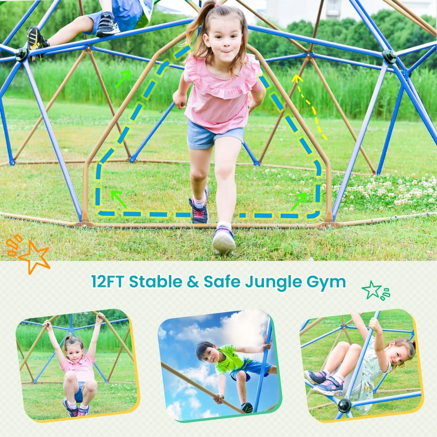 Outdoor Climbing Dome 12FT, Geometric Dome Climber with Secure Grip, Jungle Gym for Backyard Playset, Outdoor Playsets (12FT, Style 1)