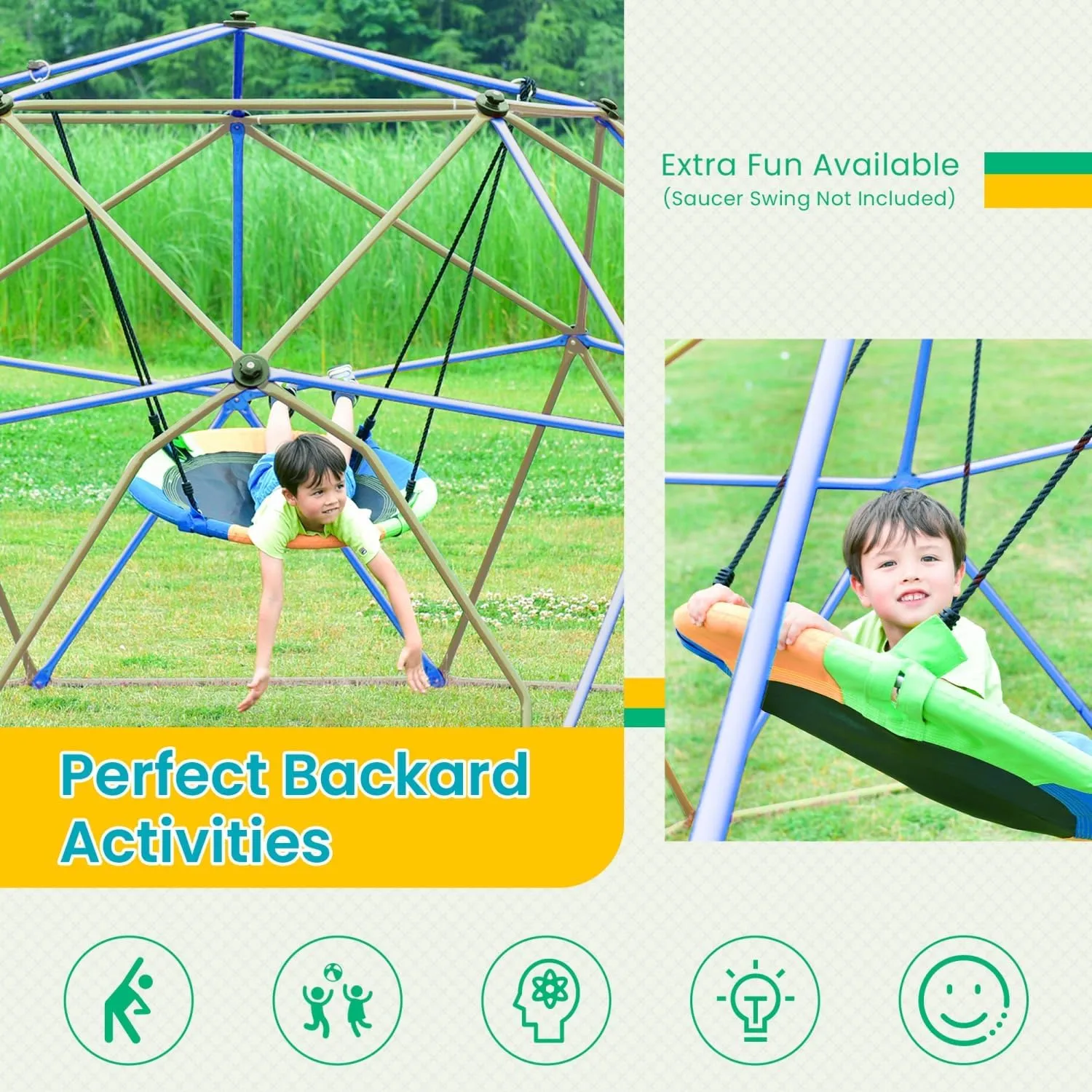 Outdoor Climbing Dome 12FT, Geometric Dome Climber with Secure Grip, Jungle Gym for Backyard Playset, Outdoor Playsets (12FT, Style 1)