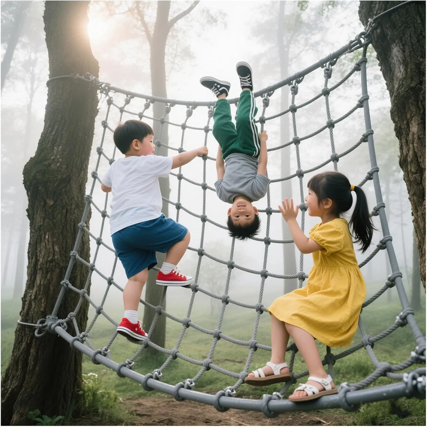 Outdoor Climbing Nets Heavy Duty Rope Ladder Climbing Cargo Net Playground Safety Net Truck Trailer Net Used for Balcony Railing Protection,6.6x31.2ft