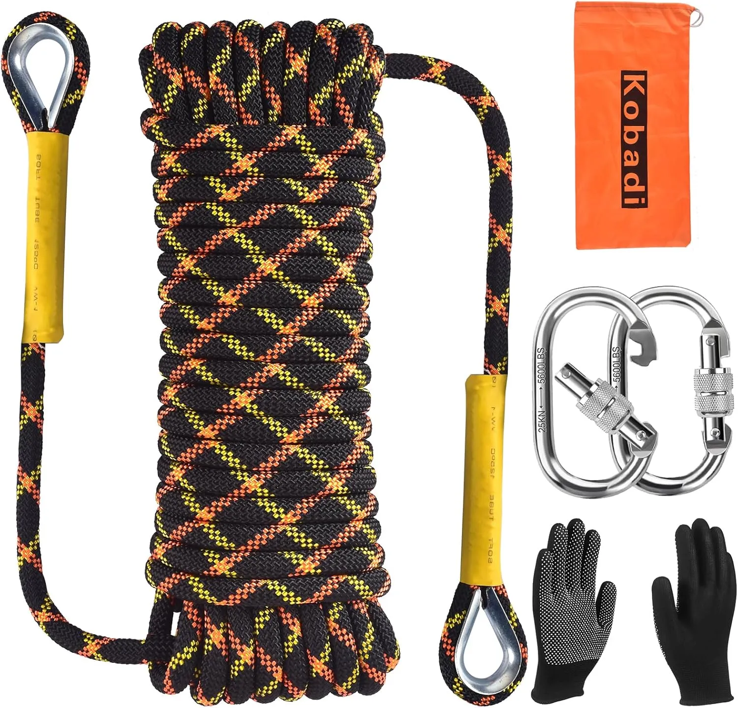 Outdoor Climbing Rope 8MM/12MM 6 Colors 1M(3.2ft)-70M(230ft), Static Rock Climbing Rope with 2 Steel Hooks, Rappelling Rope for Outdoor, Hiking Safety Escape Rope, Rescue Parachute (Black, 12mm-30m)