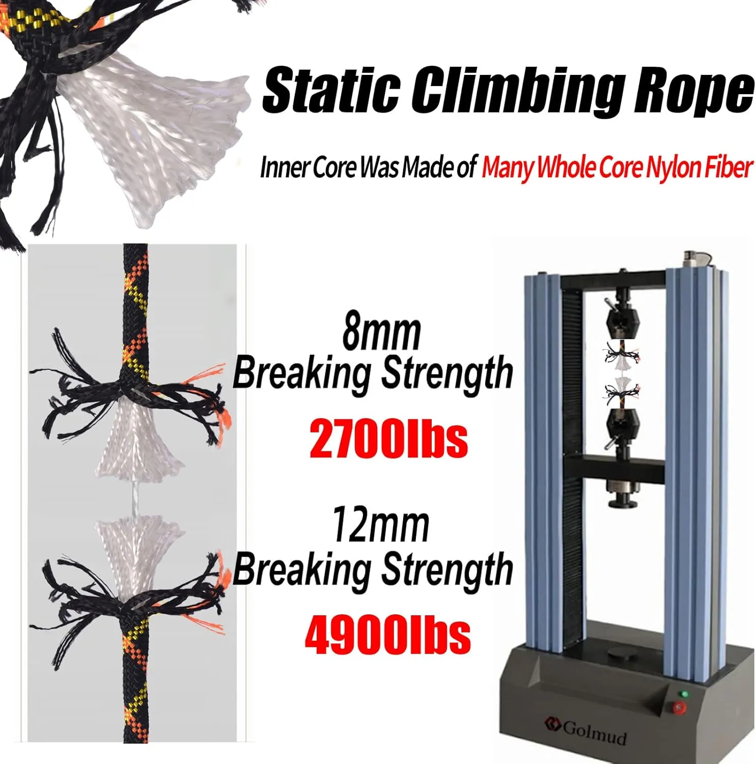 Outdoor Climbing Rope 8MM/12MM 6 Colors 1M(3.2ft)-70M(230ft), Static Rock Climbing Rope with 2 Steel Hooks, Rappelling Rope for Outdoor, Hiking Safety Escape Rope, Rescue Parachute (Black, 12mm-30m)