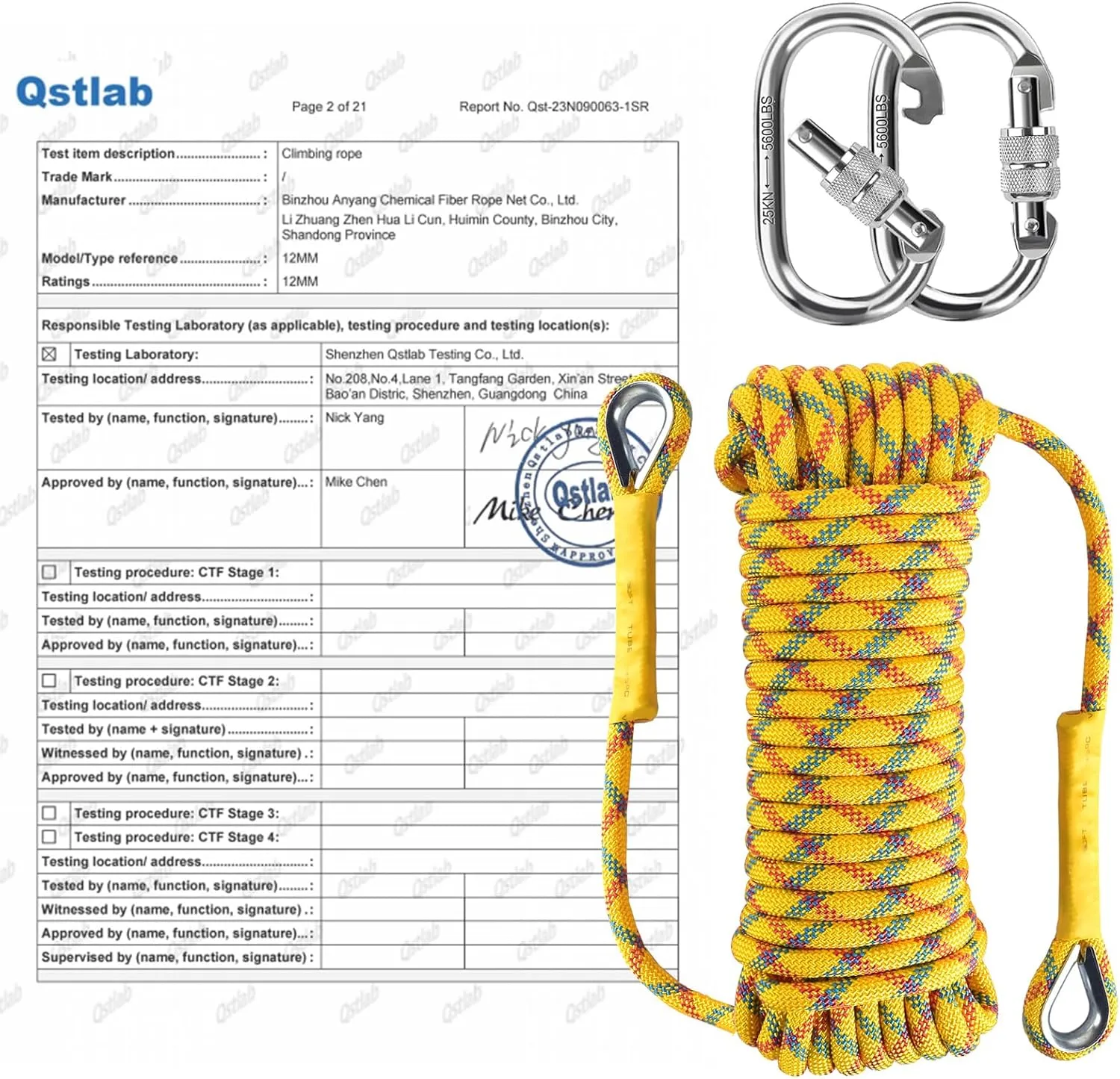 Outdoor Climbing Rope 8MM/12MM 6 Colors 1M(3.2ft)-70M(230ft), Static Rock Climbing Rope with 2 Steel Hooks, Rappelling Rope for Outdoor, Hiking Safety Escape Rope, Rescue Parachute (Yellow, 8mm-10m)