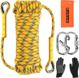 Outdoor Climbing Rope 8MM/12MM 6 Colors 1M(3.2ft)-70M(230ft), Static Rock Climbing Rope with 2 Steel Hooks, Rappelling Rope for Outdoor, Hiking Safety Escape Rope, Rescue Parachute (Yellow, 8mm-10m)