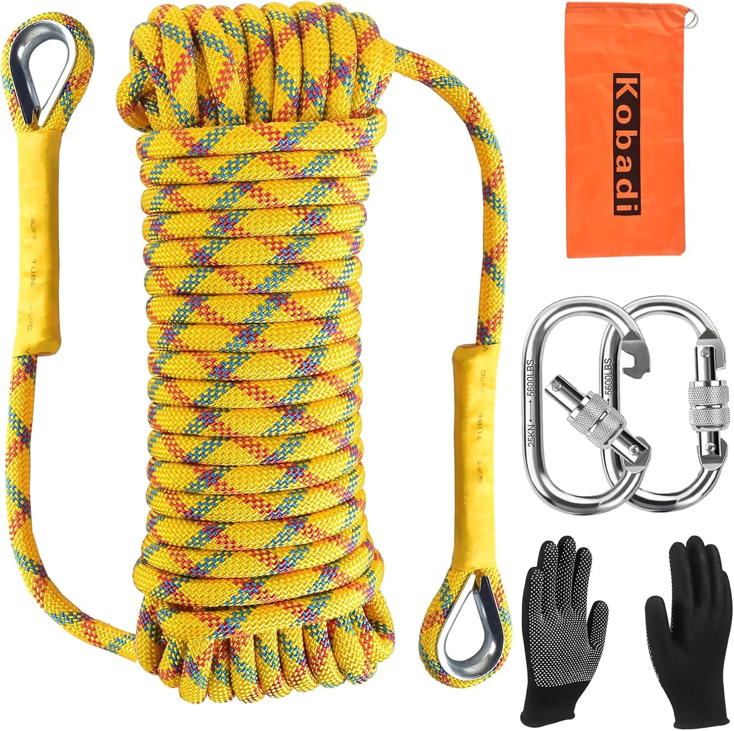 Outdoor Climbing Rope 8MM/12MM 6 Colors 1M(3.2ft)-70M(230ft), Static Rock Climbing Rope with 2 Steel Hooks, Rappelling Rope for Outdoor, Hiking Safety Escape Rope, Rescue Parachute (Yellow, 8mm-10m)