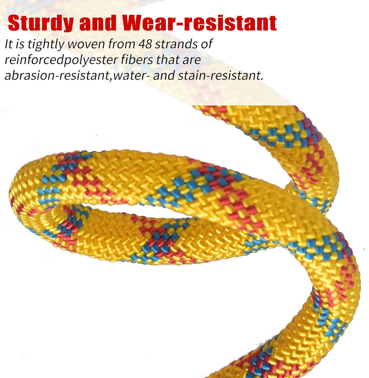 Outdoor Climbing Rope 8MM/12MM 6 Colors 1M(3.2ft)-70M(230ft), Static Rock Climbing Rope with 2 Steel Hooks, Rappelling Rope for Outdoor, Hiking Safety Escape Rope, Rescue Parachute (Yellow, 8mm-10m)