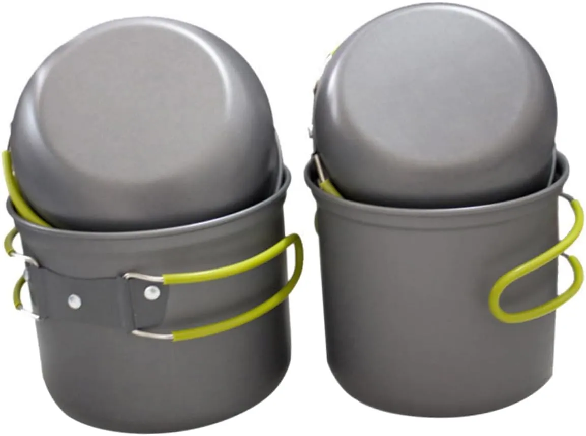 Outdoor Cooking Pot Lid Camping Pot Set for 2-3 People Portable Collapsible Handle Non-Stick and Easy to