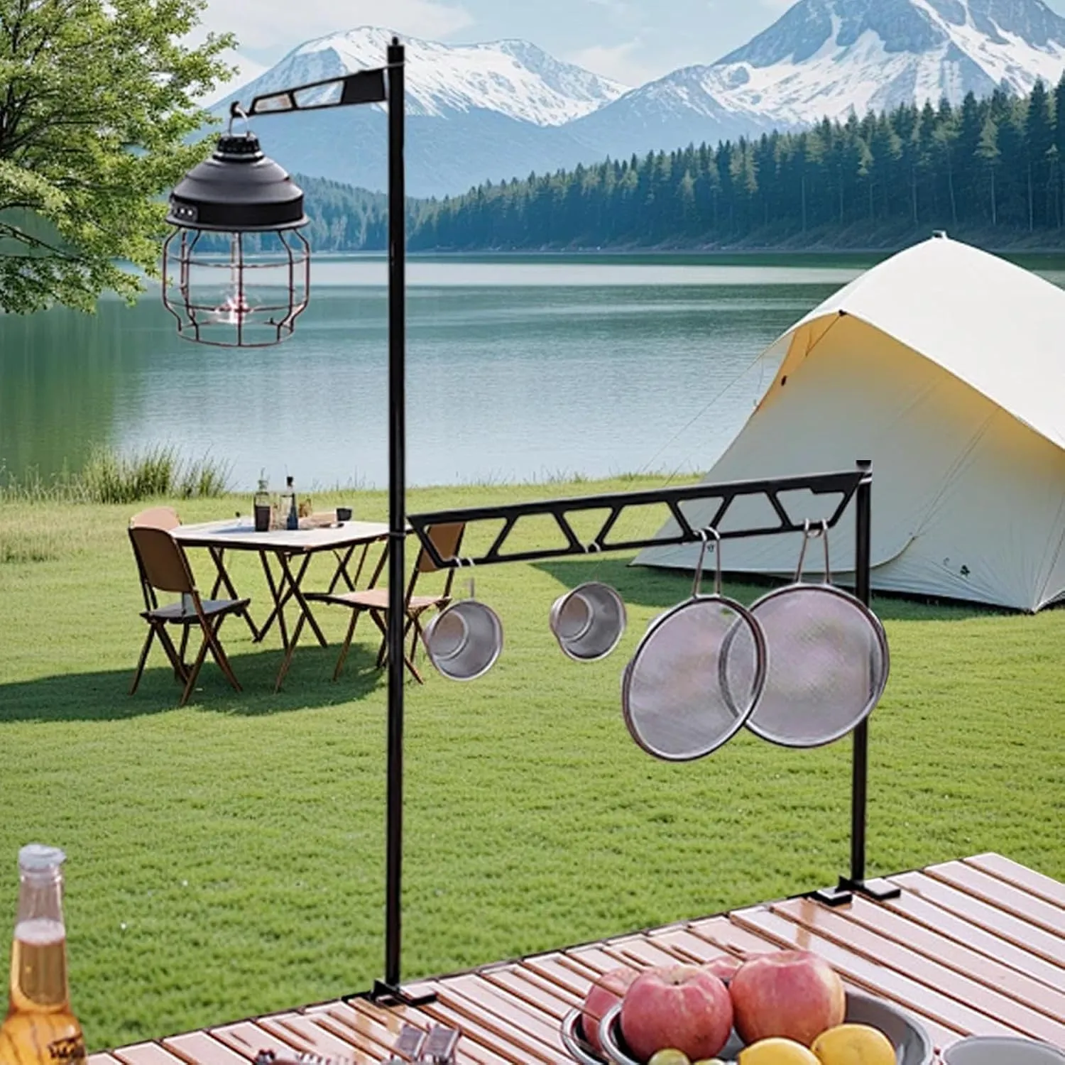 Outdoor Cookware Rack,Desktop Cookware Storage Stand - Metal Cutlery Holder, Portable Removable Tool Organizer for Camping Picnic BBQ Outdoor Fishing