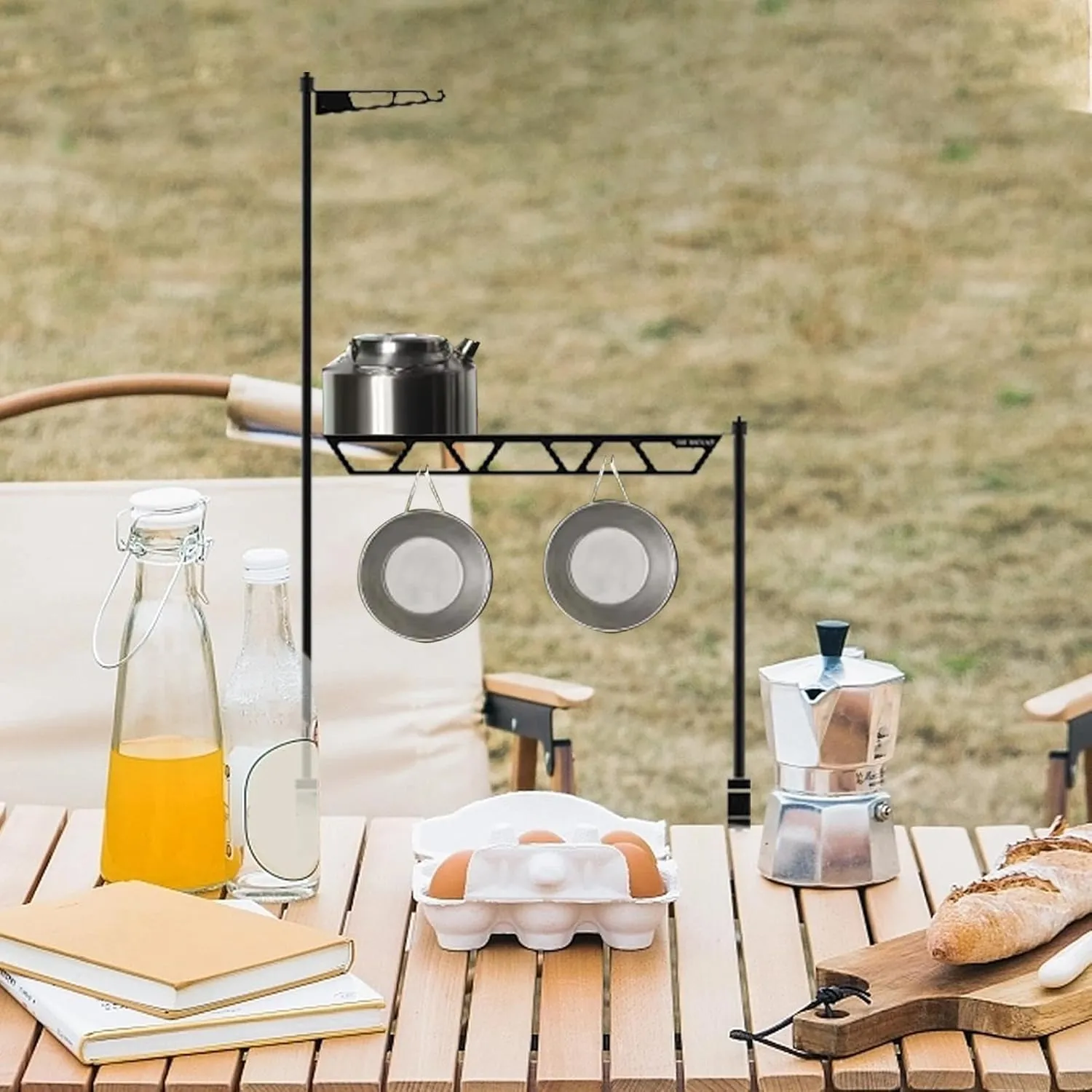 Outdoor Cookware Rack,Desktop Cookware Storage Stand - Metal Cutlery Holder, Portable Removable Tool Organizer for Camping Picnic BBQ Outdoor Fishing