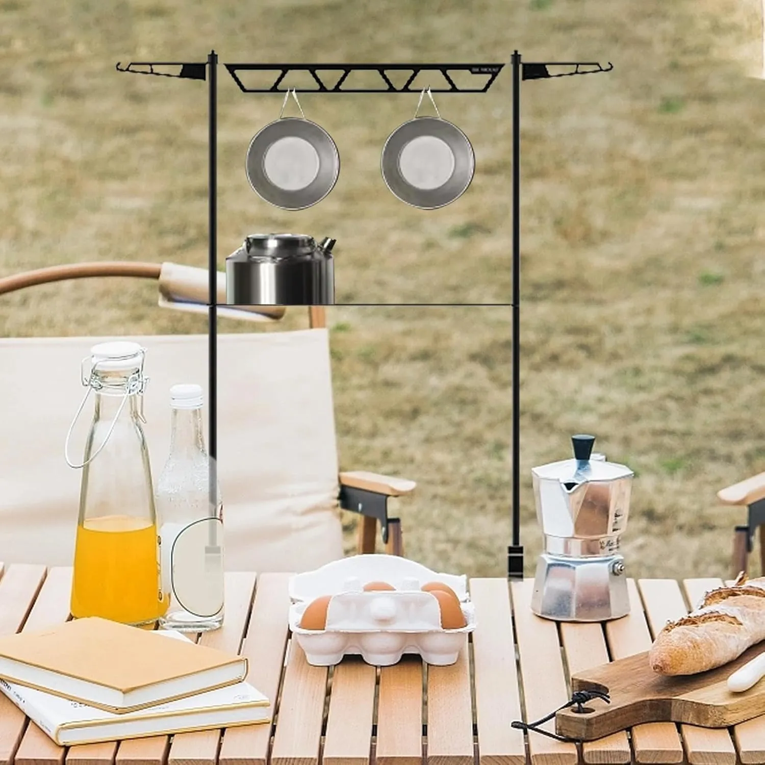 Outdoor Cookware Rack,Tabletop Cookware Storage Rack - Metal Cutlery Holder, Portable Removable Tool Organizer for Camping Picnic BBQ Outdoor Fishing