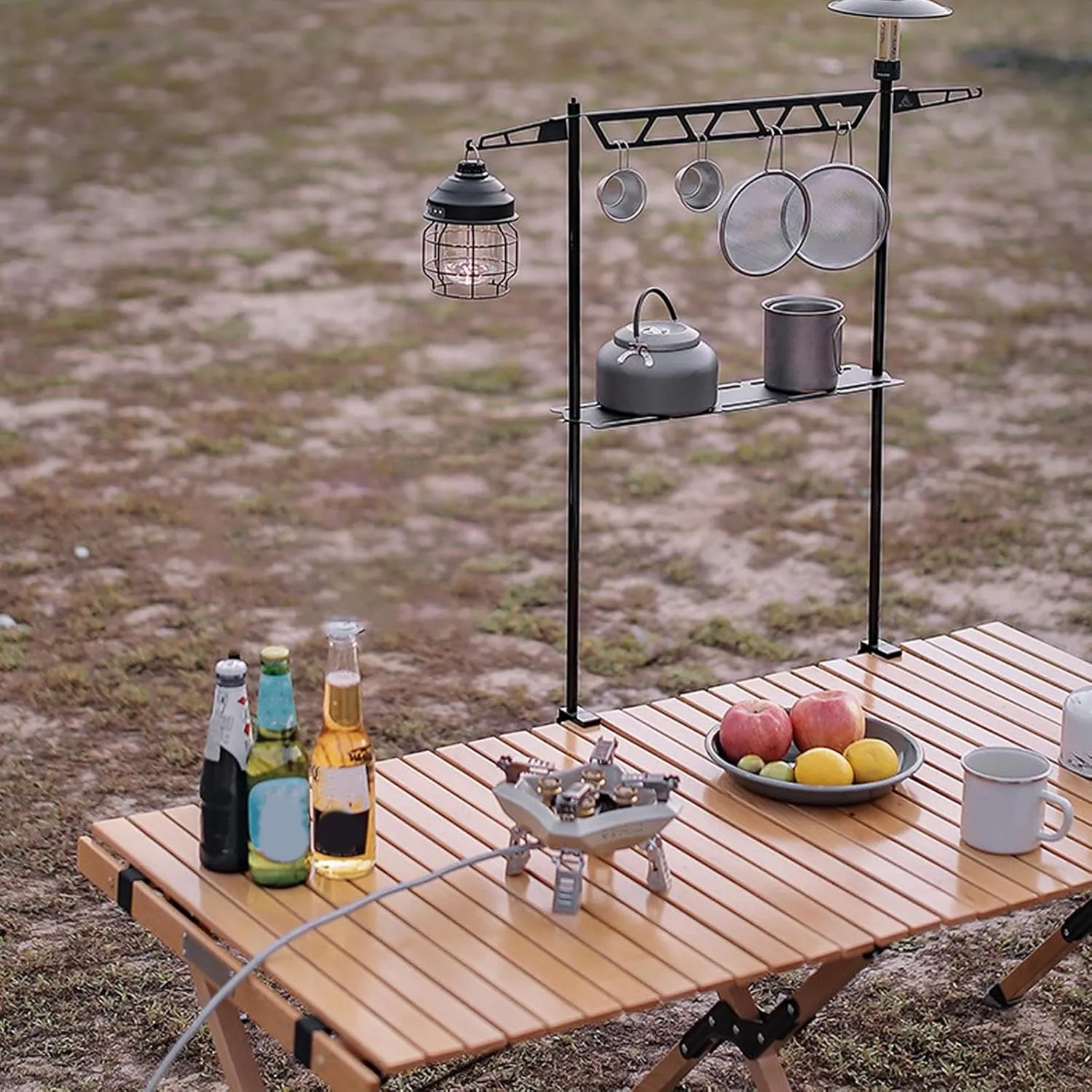 Outdoor Cookware Rack,Tabletop Cookware Storage Rack - Metal Cutlery Holder, Portable Removable Tool Organizer for Camping Picnic BBQ Outdoor Fishing
