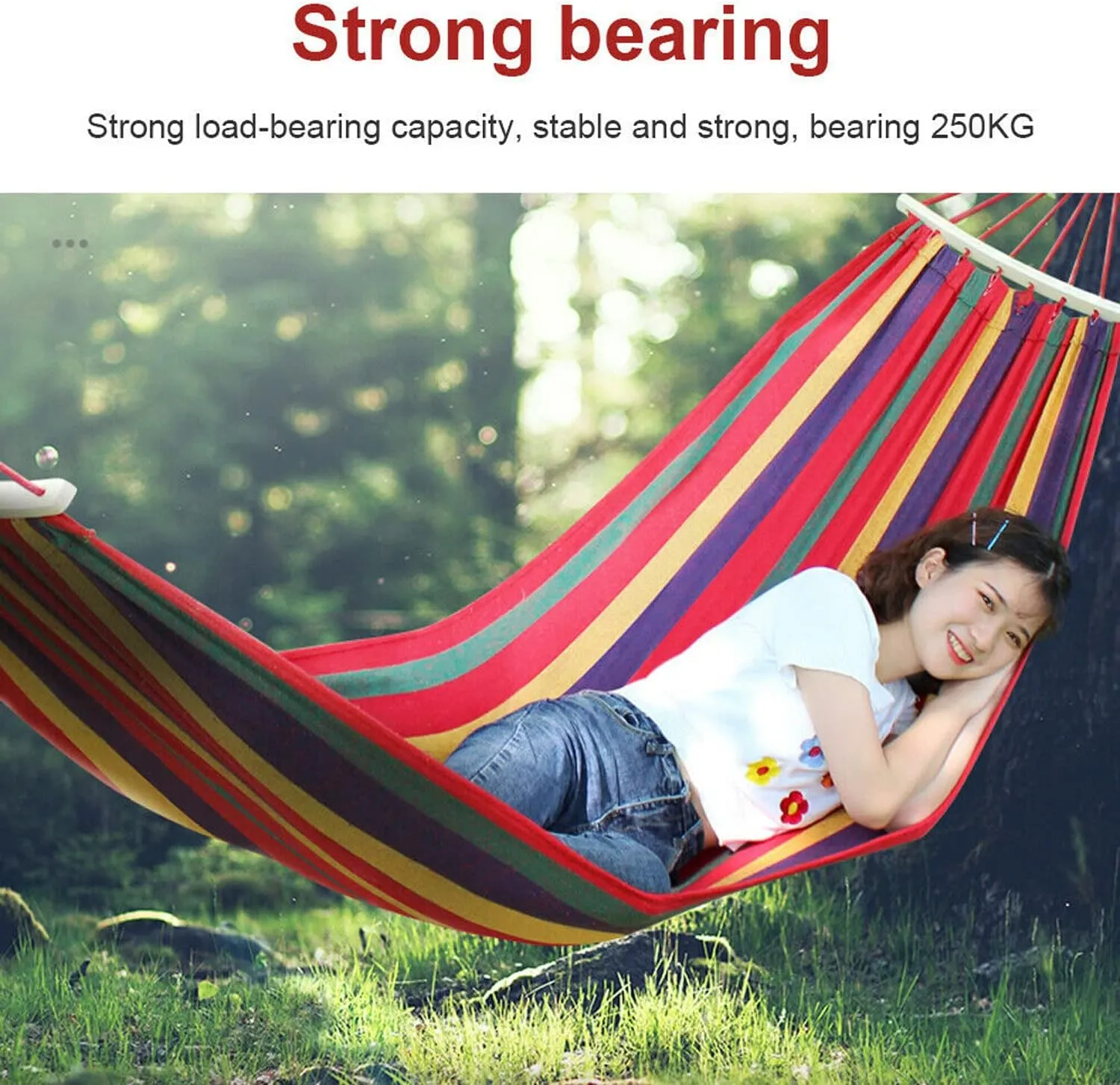 Outdoor Double Hammock Bed ,Swinging Camping Hanging Tree Strap Hook (Red Hammock)