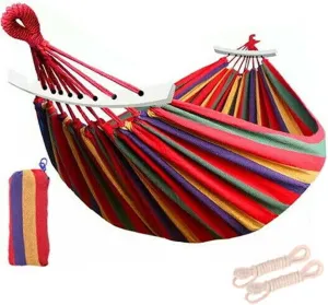 Outdoor Double Hammock Bed ,Swinging Camping Hanging Tree Strap Hook (Red Hammock)