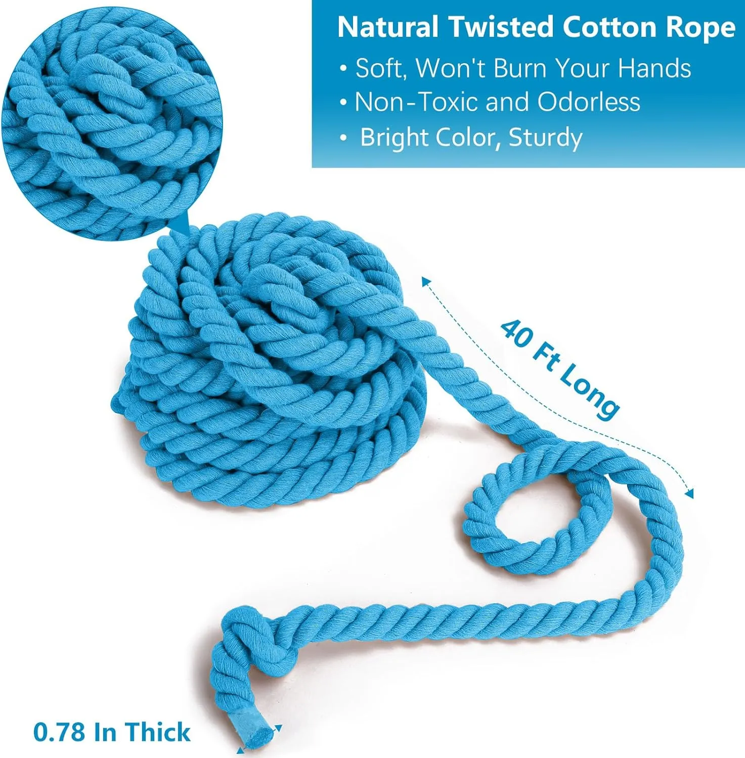 Outdoor Games 60ft Tug of War Rope for Kids Adult, Field Day Family Reunion Outside Yard Backyard Lawn Carnival Camping Picnic Games for Team Building, Blue
